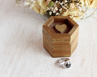 Proposal Ring Box with Heart, Small Engagement Ring Box, Hexagonal Ring Bearer Box, Wedding Ring Box, Proposal Mini Ring Box, Heart Ring Box