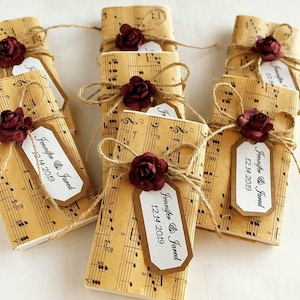 Rustic Wedding Tissue Packs – Personalized Marsala Wedding Favors, Music Notes Happy Tears Tissues, Music Lovers Thank You Gifts for Guests