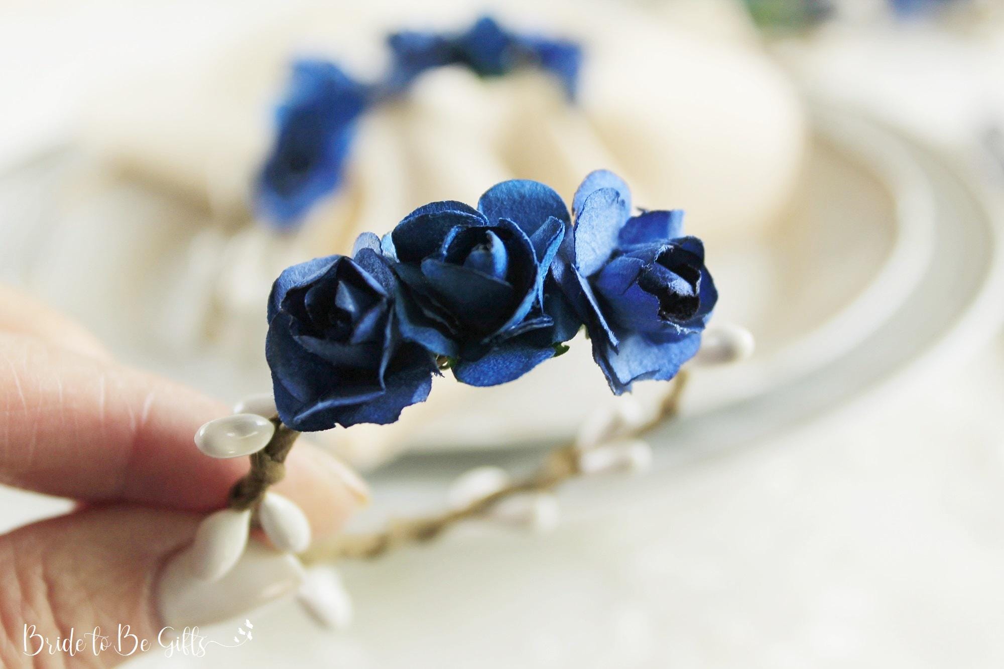 4pcs Navy Blue Rose Napkin Rings – Beach Wedding, Bridal & Baby Shower Table Decor, Floral Napkin Holders, Party Table Accessories