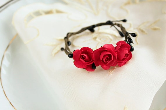 4 Red Rose Napkin Ring Holders Black & Red Wedding Napkin | Etsy
