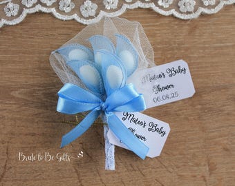 Baby Shower Favors – Personalized Baby Boy Thank you Gifts for Guests, Sugared Almonds Bomboniere Bouquets