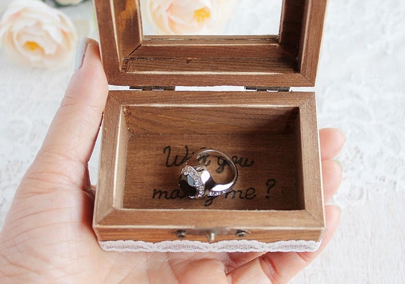 Glass Cover Ring Box Engraved Proposal Ring Box Will you Marry me Ring Box Engagement Ring Box Rustic Proposal Box Wooden Proposal Box