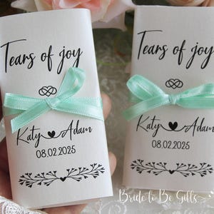 Personalized Wedding Tissue Packs – Mint Happy Tears Tissues, Custom Ceremony Favors, Tears of Joy Guest Handkerchief Alternatives