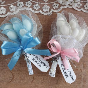 Custom Baptism Party Favors for Guests – Almond Candy Bouquet Gifts, Christening Favors for Boy or Girl, Communion & Confirmation Keepsakes