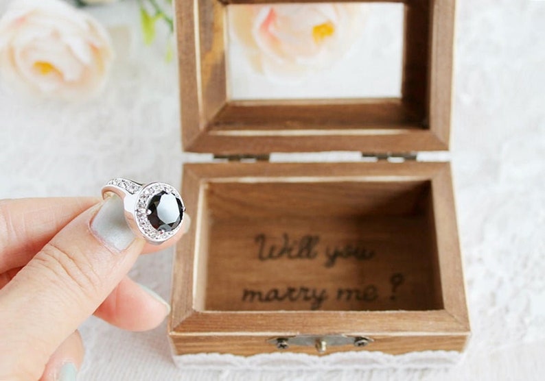 Glass Cover Ring Box Engraved Proposal Ring Box Will you Marry me Ring Box Engagement Ring Box Rustic Proposal Box Wooden Proposal Box