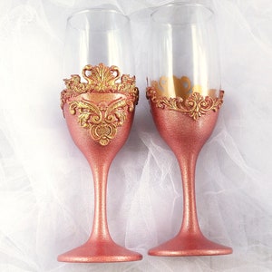 Rose Gold Wedding Champagne Flutes for Bride & Groom, Personalized Wedding Toasting Glasses, Bridal Toast Glasses, Ceremony Flutes
