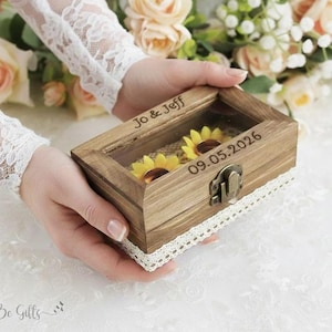 Personalized Sunflower Wedding Ring Box, Rustic Ring Bearer Box, Fall Wedding Ring Holder, Woodland Wedding Decor