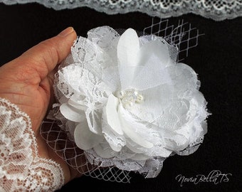 White Lace Hair Flower, Wedding Hair Clip, Boho Bridal Flower, Shabby Chic Hair Clip, Bridal Headpiece, Wedding Hair Accessory, Bridal Clip