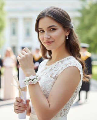 Set Bouquet Da Sposa Bianco Con Fiore Da Polso E Corpetto – Fiori In Seta, Bracciale Di Perle Elasticizzato, Per Matrimonio E Ballo