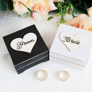 Bride & Groom Wedding Ring Boxes, Small Rustic Ring Bearer Boxes, Black and White Personalized Ring Boxes, Classic Wedding Ceremony Decor