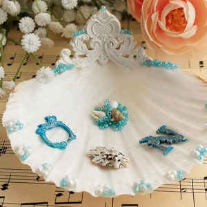 Personalized Seashell Ring Bearer Pillow, Tropical Beach Wedding Ring Holder, Turquoise Coastal Ring Dish, Nautical Shell Keepsake