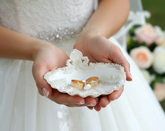 Muschel Ringhalter Hochzeit, Strandhochzeit Ringkissen, Perlenblume Ringhalter, Maritime Trauung Deko & Andenken