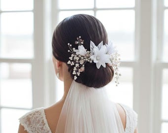Swarovski Crystals Pearl Diamond Ivory Floral Large Bridal  display picture 2