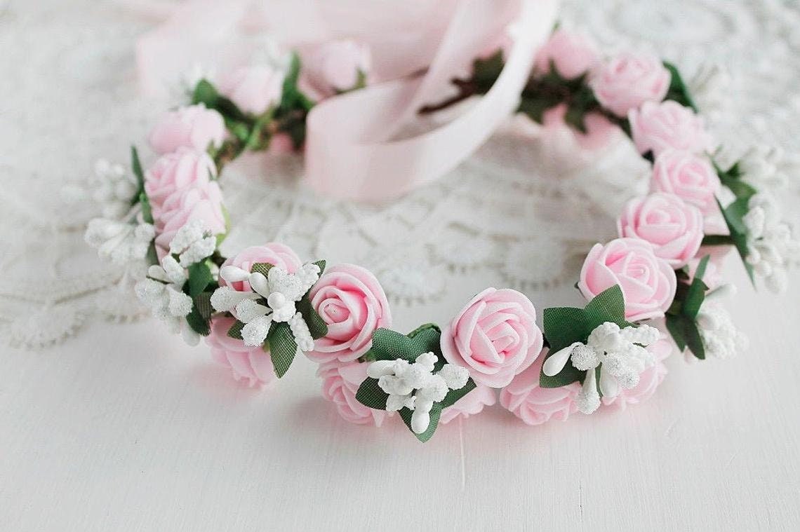 Peach Rose Crown Boho Bridal Halo Woodland Headband Flower - Etsy