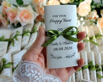 Pañuelos Happy Tears, recuerdos de boda personalizados para invitados, paquetes de pañuelos para la ceremonia de boda, recuerdos de ceremonia personalizados, recuerdo de despedida de soltera