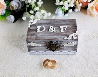 Personalized Shabby Chic Wedding Ring Box, Art Deco Ring Bearer, Rustic Ring Box, Custom Wedding Ring Box, Vintage Wedding Ring Bearer Box