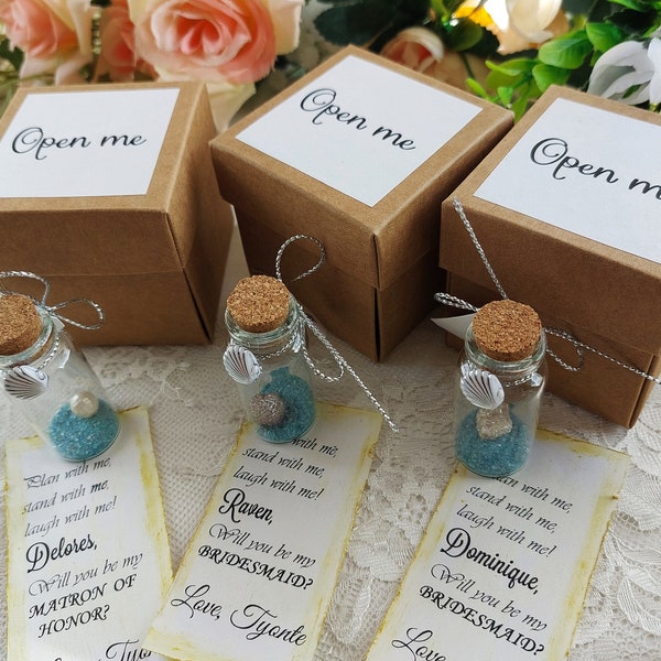 Ask Bridesmaid Beach Message in a Bottle Favors, Maid of Honor Proposal Gift, Bridesmaid Souvenirs in Open Me Gift Box, Be my Flower Girl