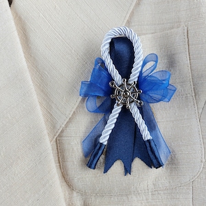 Beach Groom Boutonniere, Nautical Wedding Buttonhole, Navy Blue Lapel Pin, Coastal Wedding Accessory, Groom & Groomsman Pin, Seaside Wedding
