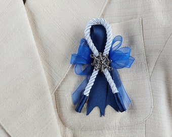 Beach Groom Boutonniere, Nautical Wedding Buttonhole, Navy Blue Groom's Buttonhole, Seaside Wedding Lapel Pin, Beach Men's Boutonniere