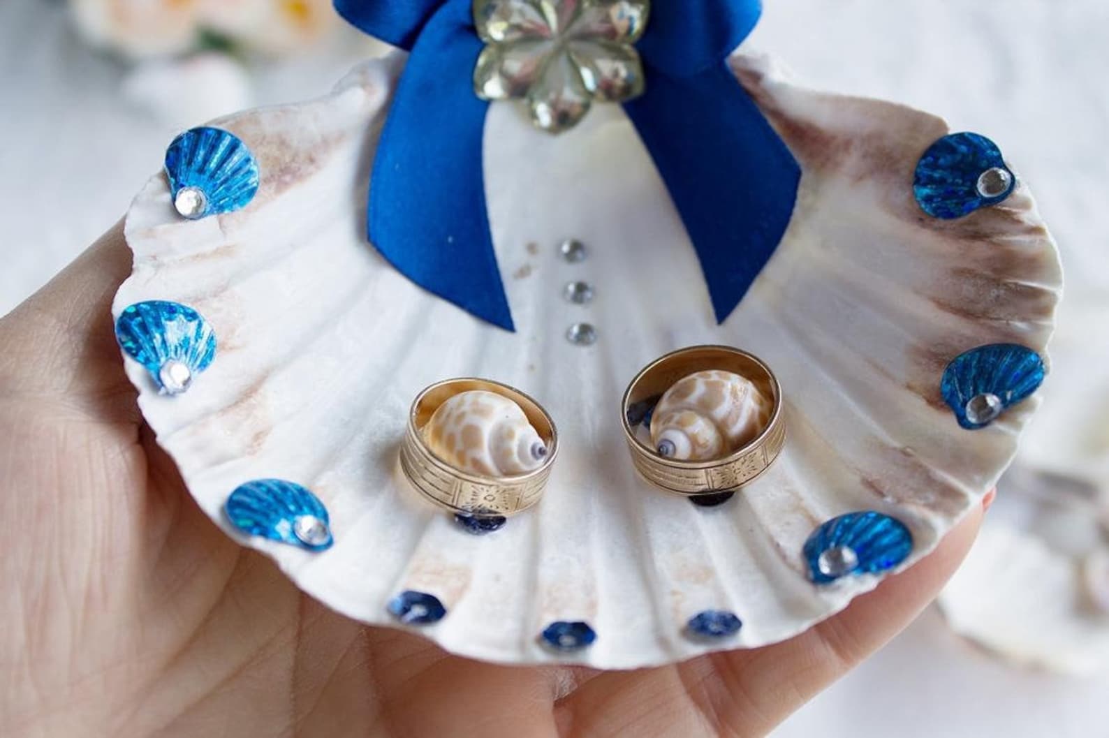 Royal Blue Seashell Ring Holder Nautical Ring Bearer Beach Etsy