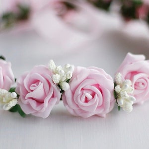 Pink Rose Crown, Flower Girl Wreath, Boho Bridal Hair Accessory, Wedding Headband, Bridesmaid Floral Crown, Festival Hair Wreath, Rose Halo