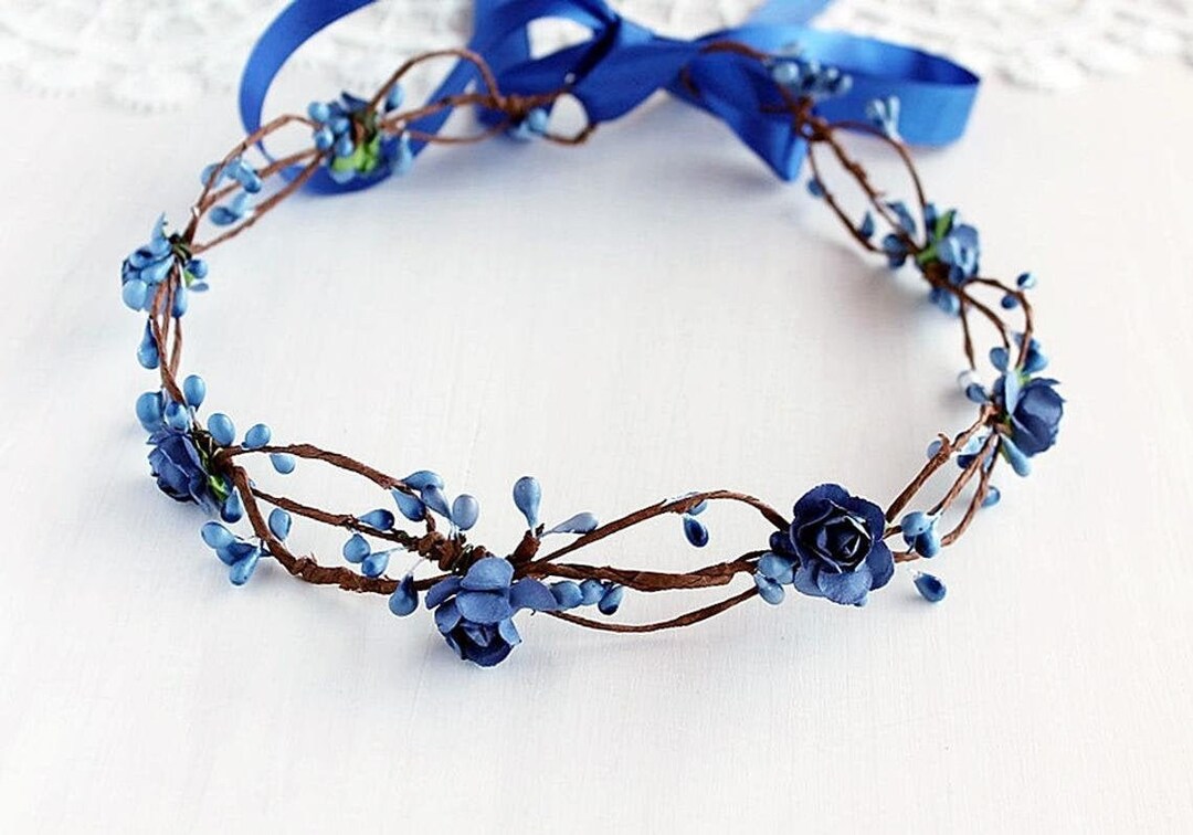 Royal Blue Rose Wedding Crown, Navy Blue Bridal Halo, Woodland Headband ...