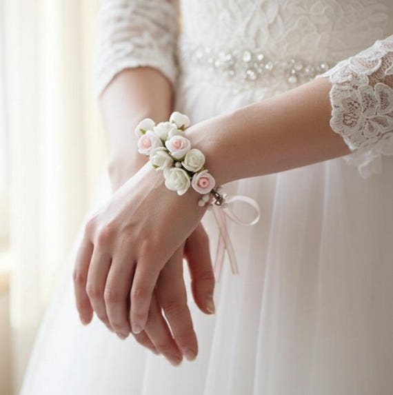 Valink Bracciale Fiore Da Polso Per Sposa, 2 Pezzi Fiori Mano Fai Da Te Per Damigelle, Matrimonio Blu - 2