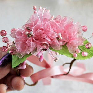 Cherry Blossom Wrist Corsage, Pink Floral Bracelet for Bride & Bridesmaids, Prom Corsage, Spring Wedding, Bridal Bracelet with Pink Crystals