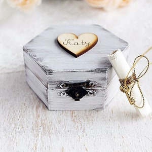 Personalized Bridesmaid Gift Box, Maid of Honor Proposal, White Shabby Chic Box with Engraved Wooden Heart, Rustic Flower Girl Gift