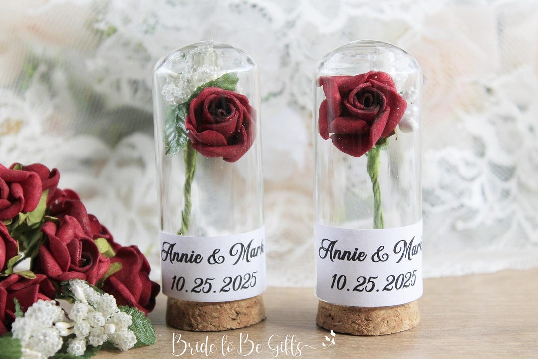 Burgundy Rose Wedding Favors, Rustic Glass Dome Gifts, Bridal Shower ...