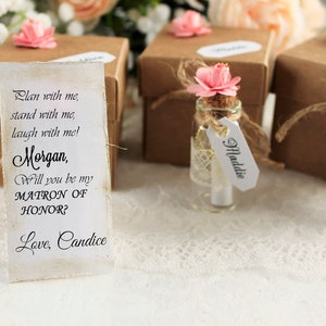 Peach Bridesmaid Proposal Gift, Rustic Message in a Bottle Invitation, Maid of Honor Ask, Flower Girl Gift, Personalized Bridesmaid Box