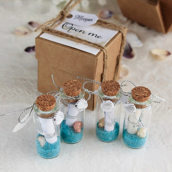 Beach Bridesmaid Invites in Open Me Gift Box, Ask Maid of Honor, Flower Girl Proposal Gift, Message in a Bottle, Turquoise Beach Wedding