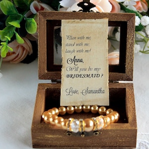 Personalisierte Brautjungfer Vorschlag Geschenkbox - Sei meine Brautjungfer Einladung mit Perlenarmband, Trauzeugin & Blumenmädchen Vorschlag Geschenke