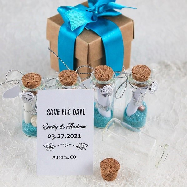 Save the Date Beach Wedding Favors in a Box, Invitations à une fête nuptiale, Mariage à destination, Cadeaux de remerciement pour les invités, Mariage sur la plage turquoise