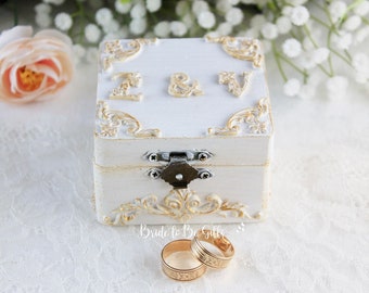 White Personalized Wedding Ring Box, Beach Ring Bearer, Shabby Chic Ring Box, Rustic Ring Box, White Ring Bearer Box, Custom White Ring Box