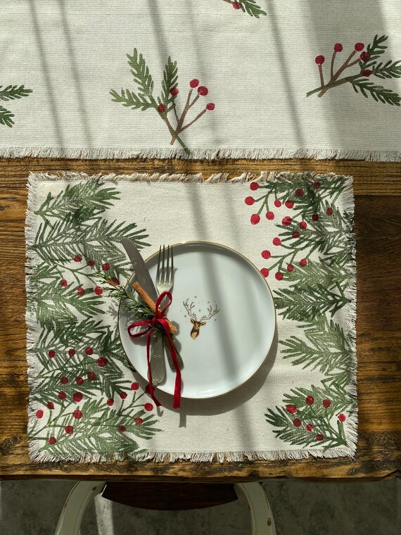 Sets De Table "décorations Noël" - Blanc Et Rouge - Lot De 4 - Arts De La Table