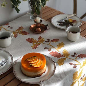 Handprinted Acorn Table Runner, Fall Table Linen, Unique Housewarming Gift, Thanksgiving Hosting Decor