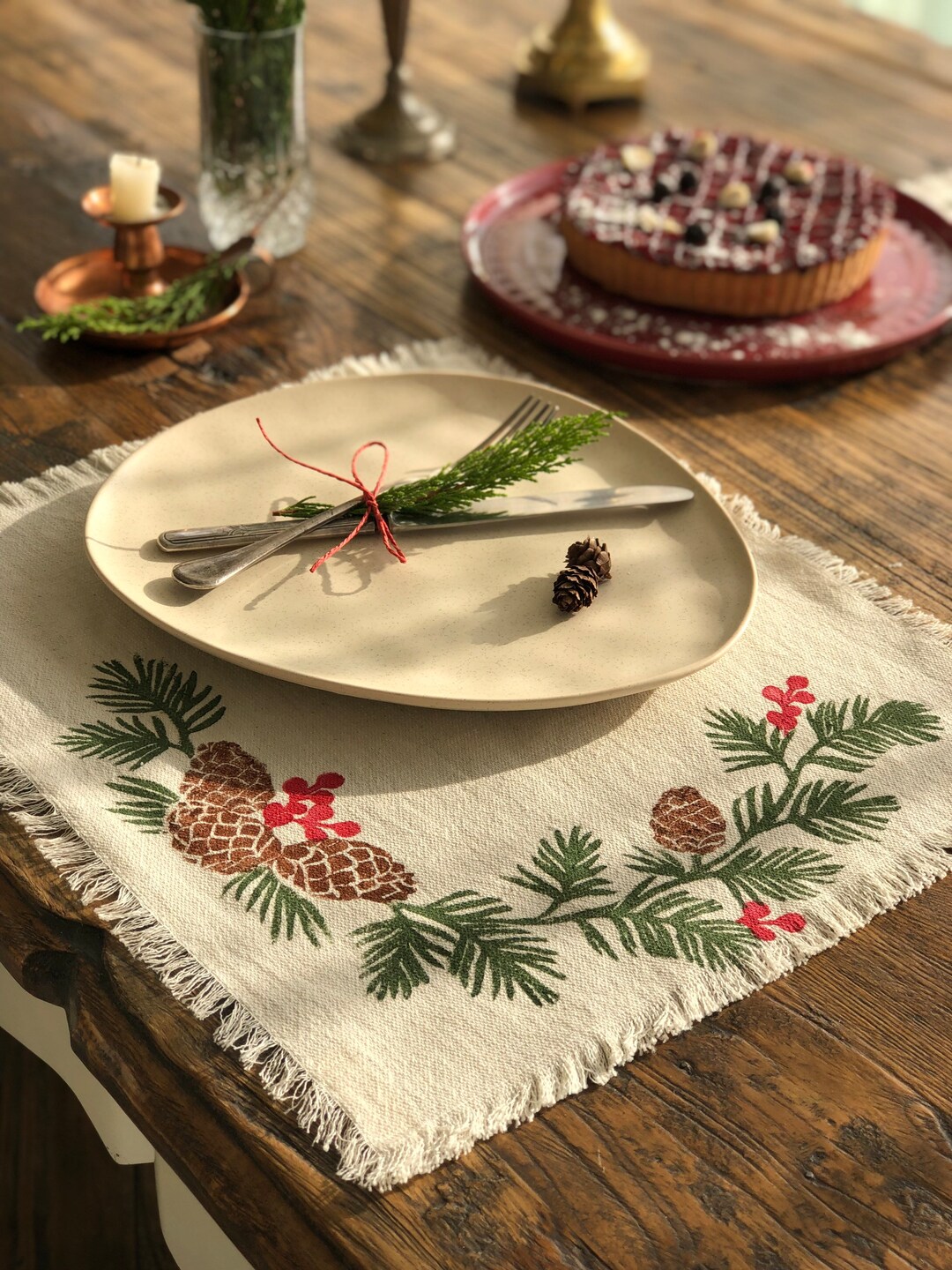 Christmas Handprinted Placemat Set 2, 4, Thanksgiving Dinner Table