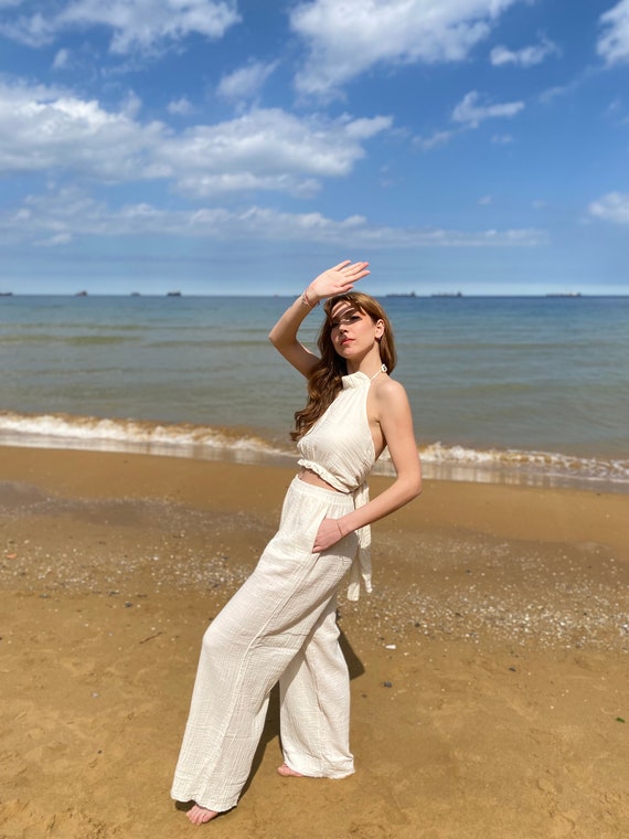 Women's Loose Cotton Linen Wide Leg Pants For Summer Vacation
