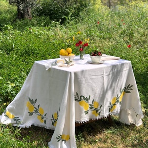 Tovaglia di cotone al limone, tovaglia al limone stampata a mano, regalo per la mamma, regalo per le donne, regalo per le feste, regalo di inaugurazione della casa, regalo per la festa della mamma