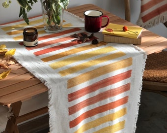 Stripe Table Runner, Brick & Mustard Table Runner, Block Printed Cotton Table Runner, Housewarming Gift Ideas, Home Decor, Christmas Tables