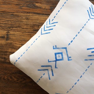 Block Printed African Style Linen Pillow Cover, Handprinted Geometric Decorative Pillow Case, Boho Cushion, Mothers Day Gift, Gift for Mum image 3