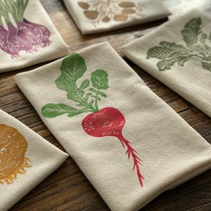 Wurzelgemüse Geschirrtuch-Set, Baumwollgeschirrtuch-Set mit Blockprint, 2er, 4er, 6er-Set, Bauernhaus-Küchendekor, Machen Sie Ihr eigenes Set, Muttertagsgeschenk