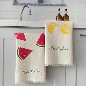 Gepersonaliseerde fruitkeukenhanddoekensets, blokgedrukte katoenen theedoek
