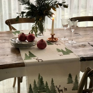 Christmas Cotton Table Runner, Handprinted Winter Table runner, Custom Table Runner, Pine printed runner, Table Decoration, Christmas Gift image 6