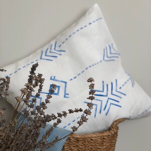 Block Printed African Style Linen Pillow Cover, Handprinted Geometric Decorative Pillow Case, Boho Cushion, Mothers Day Gift, Gift for Mum image 4