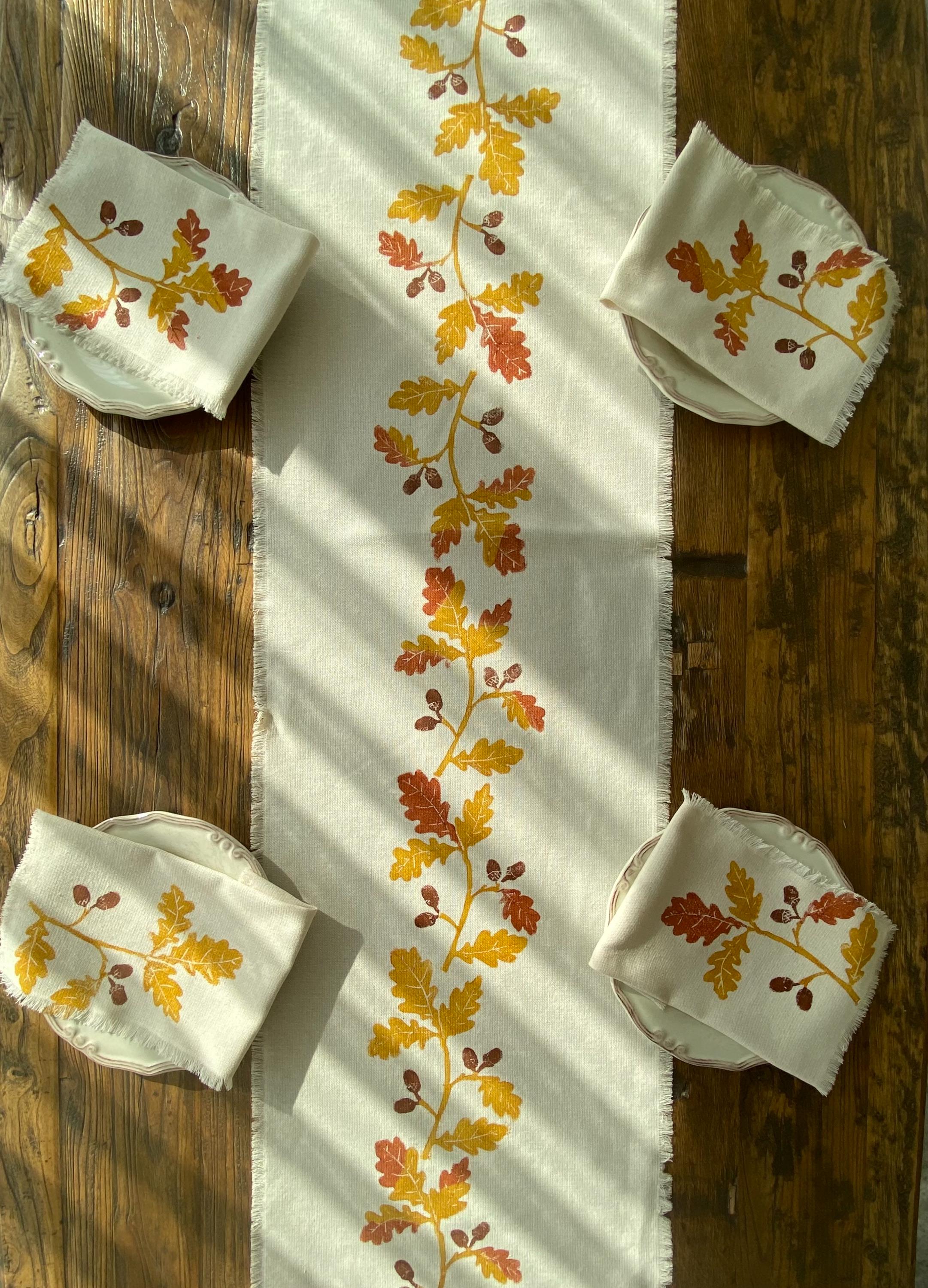 Hand Block Printed Cotton Table Runner, Autumn Leaf Fall Decor - Etsy