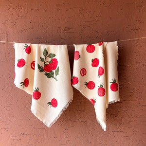 Tomato Tea Towel, Set of 2 Cotton Dish Cloth, Handprinted, Farm Kitchen Decoration, Cherry Tomato, Housewarming Handmade Gift, Hallowen Gift