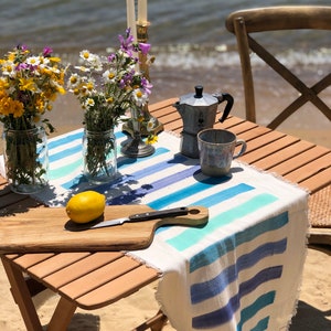 Blue Color Table Runner, Hand Printed Cotton Table Runner, Housewarming Gift Ideas, Home Decor, Gift for Women, Christmas Gift