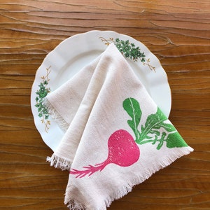 Root Vegetables  Napkins, Handprinted Cotton Napkin, Set of 2,4,6,8 , Farm House Kitchen Decor, Make Your Own Set, Mothers Day